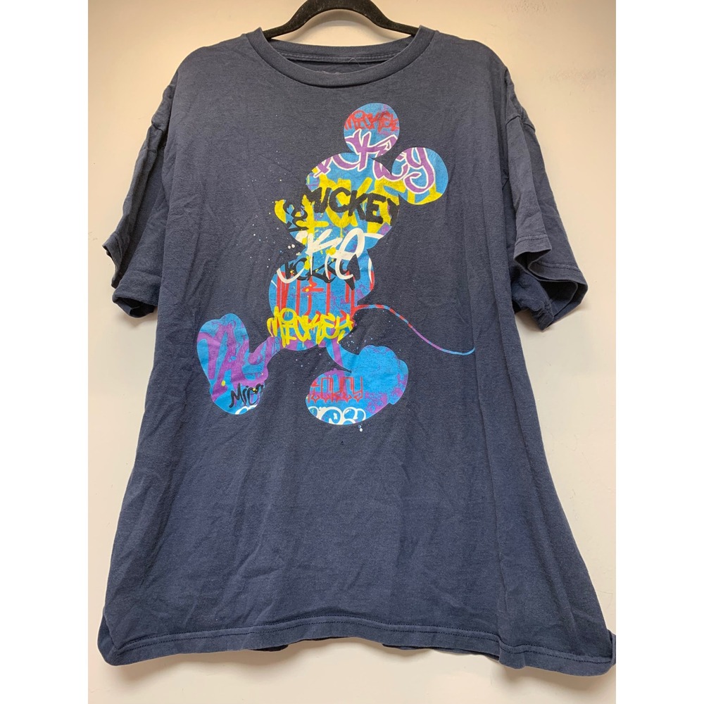 Disney T-Shirt Mens 2XL Navy Blue Good Mickey Mouse Graffiti Streetwear Graphic